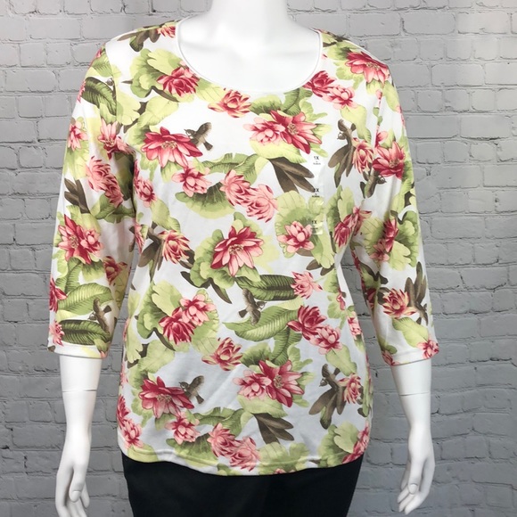 Karen Scott Tops - Only 1 Left! Floral 3/4 Sleeve Top Plus Size 0X